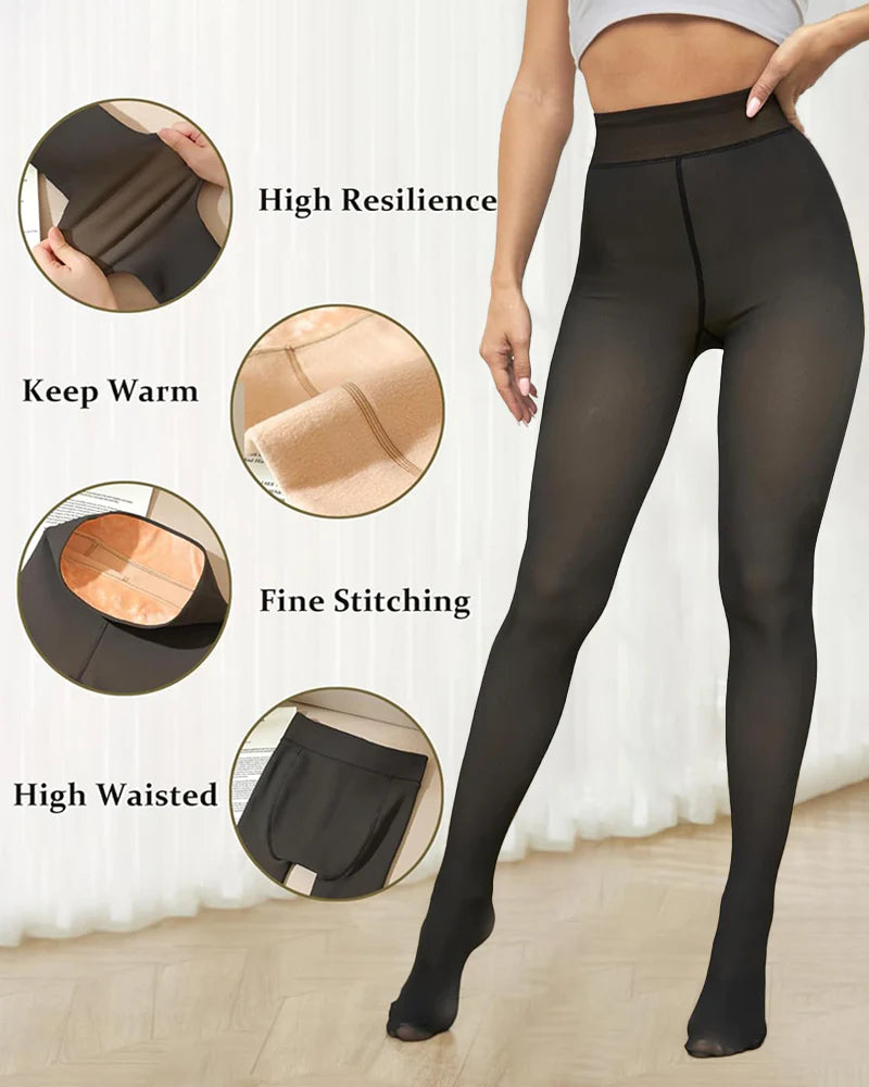 Translucent Fleece Lined Tights Women Thermal  Leggings